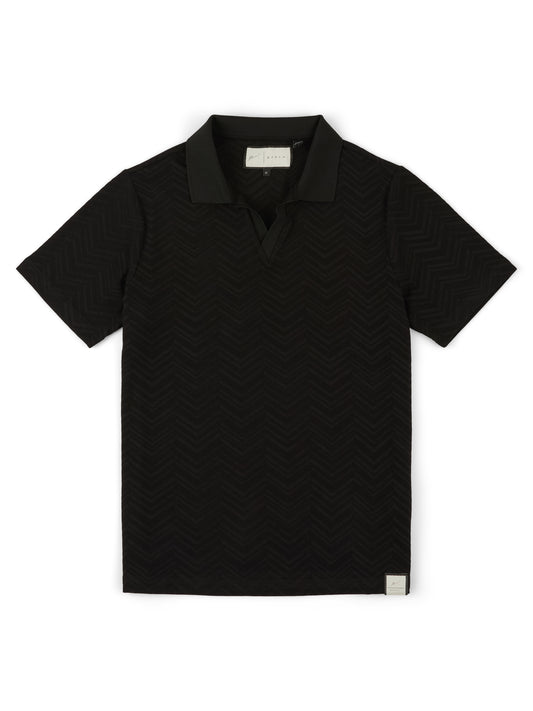 Abrey Herringbone Jacquard Polo in Black