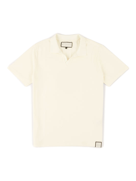 Abrey Herringbone Jacquard Polo in Ecru
