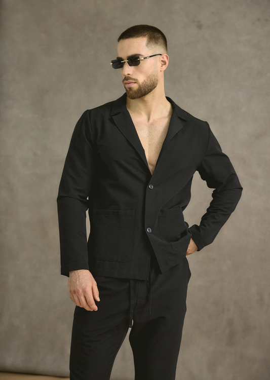 Seersucker Blazer In Black