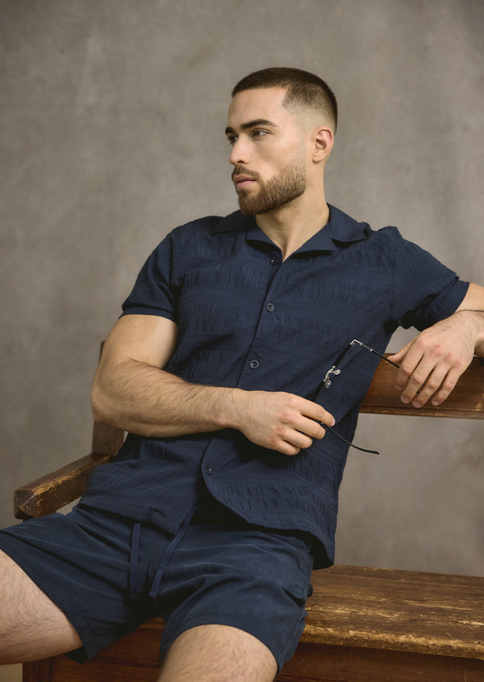 Seersucker Shirt In Navy