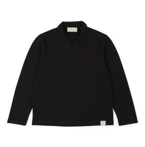 Altius Waffle Open Neck LS Polo in Black