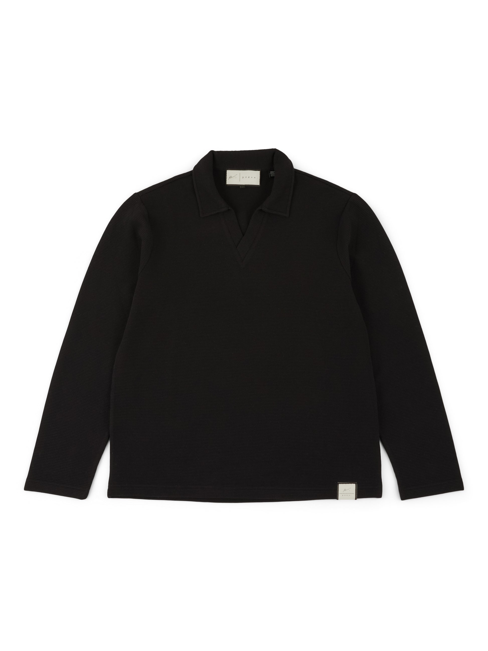 Altius Waffle Open Neck LS Polo in Black