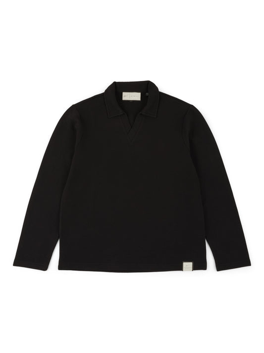 Altius Waffle Open Neck LS Polo in Black