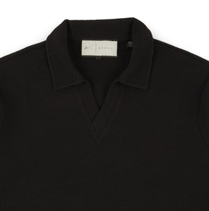 Altius Waffle Open Neck LS Polo in Black