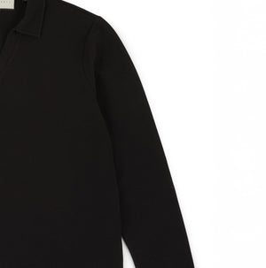 Altius Waffle Open Neck LS Polo in Black