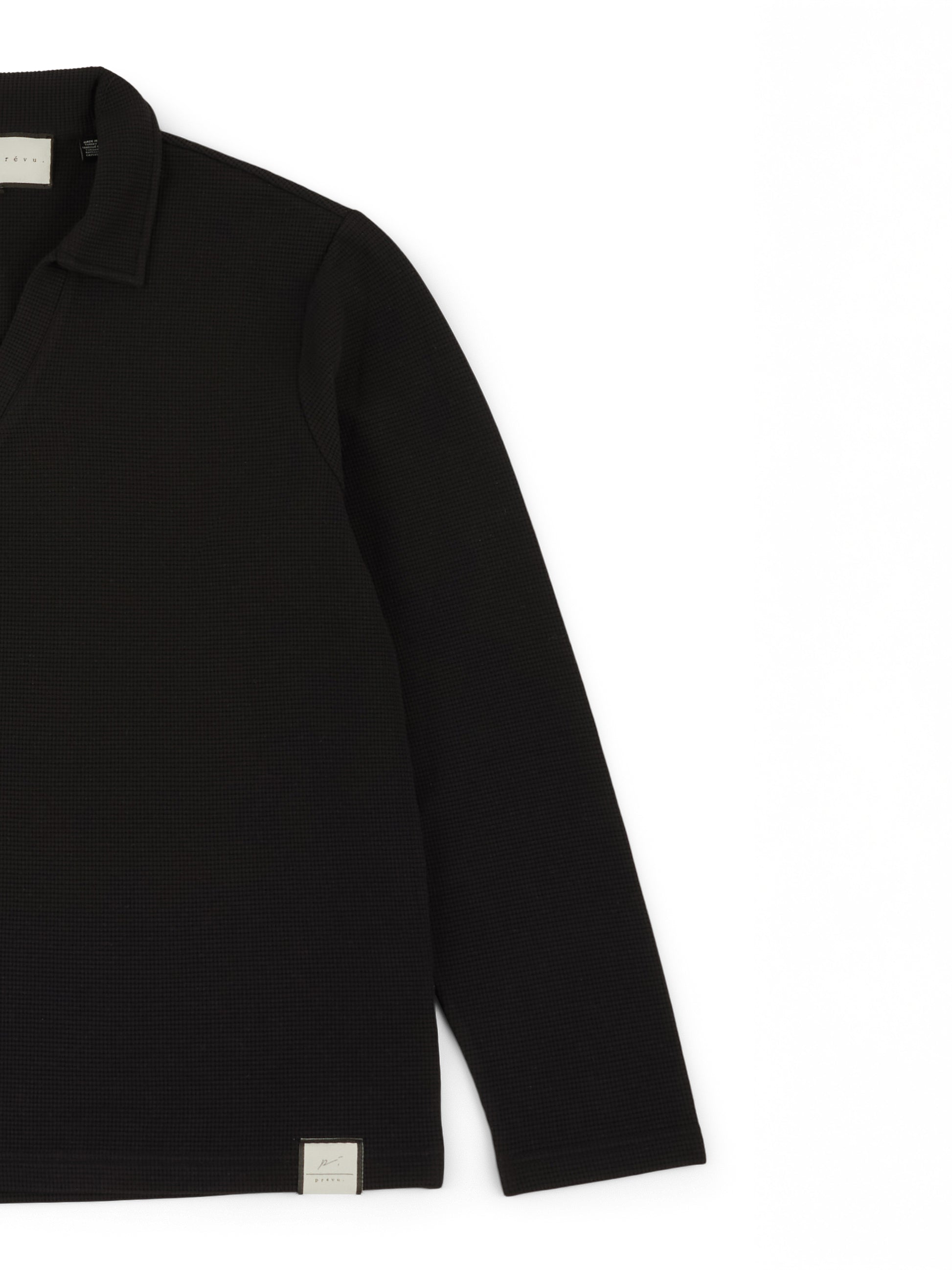Altius Waffle Open Neck LS Polo in Black