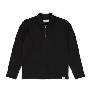 Ottoman Zip Collar Polo in Black