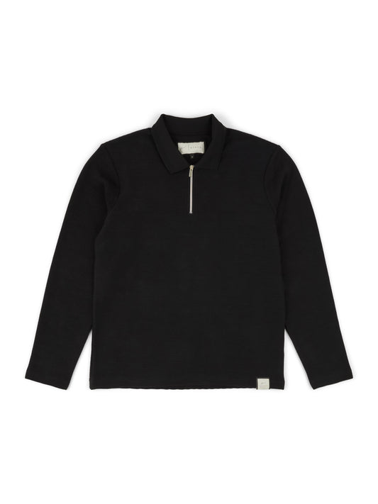 Ottoman Zip Collar Polo in Black