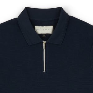 Ottoman Zip Collar Polo in Dark Navy
