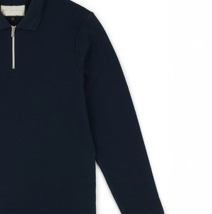 Ottoman Zip Collar Polo in Dark Navy