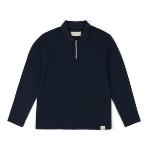 Ottoman Zip Collar Polo in Dark Navy
