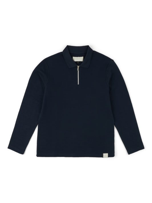 Ottoman Zip Collar Polo in Dark Navy