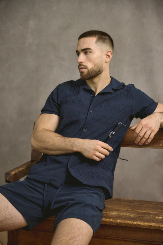 Seersucker Shirt In Navy